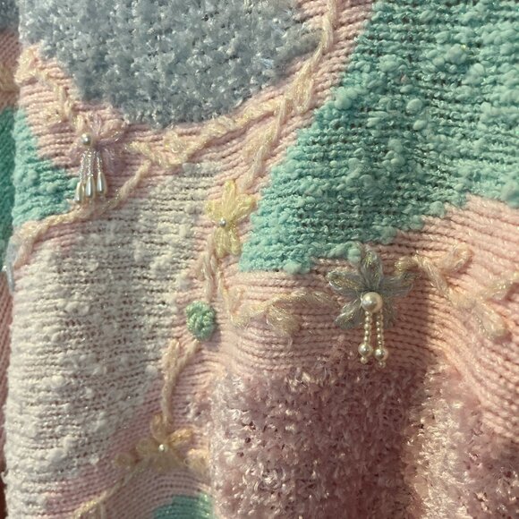 Vintage Jocelyn Smith Pastel Pink Sweater with Embroidered and Pearl Beading - Picture 4 of 5